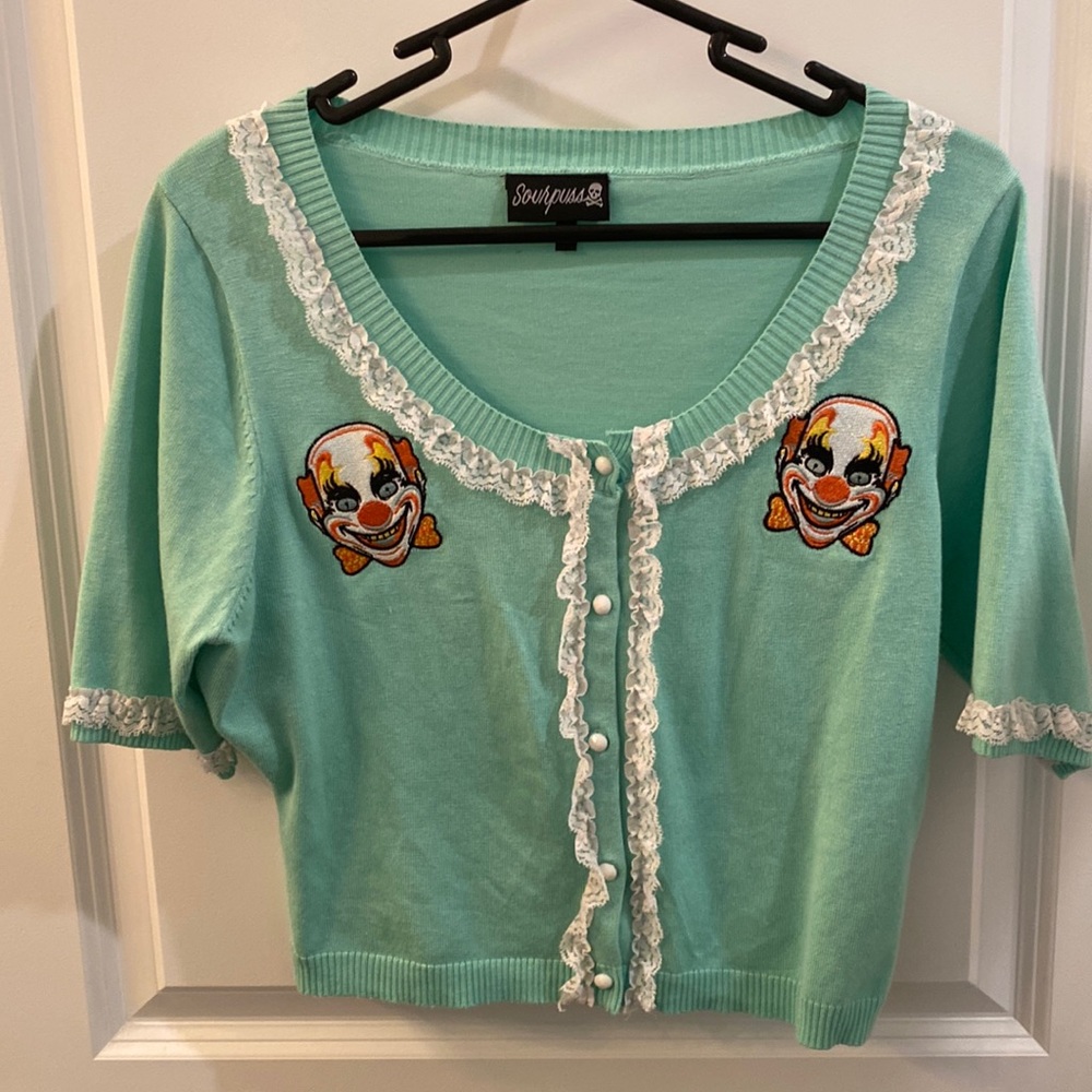 Sourpuss RARE Clowning Around Bella Cardigan with Clown Embroidery XL